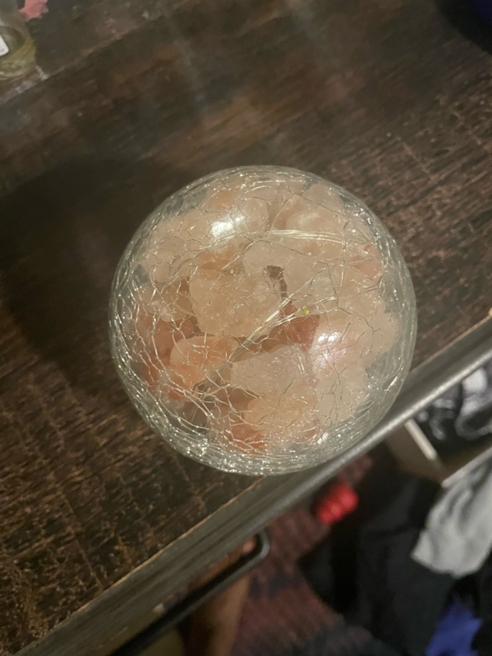 Crackled Glass Accent Sphere with Pink Rose Quartz-Look Chips